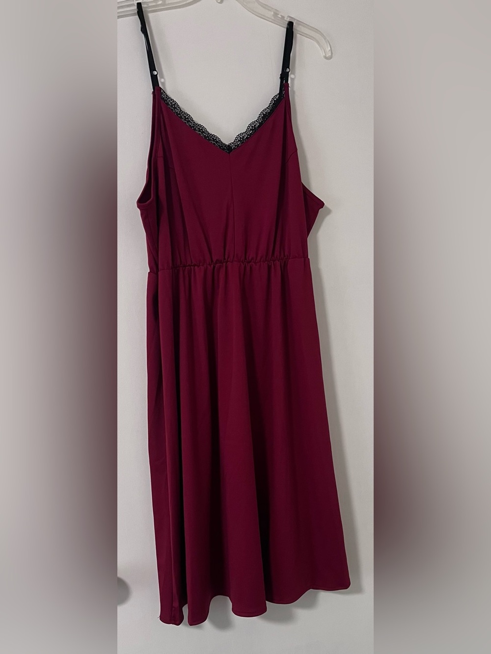 NEW SHEIN Curve Lace Trim Red Wine MIDI Slip Dress Spaghetti Strap Size 1XL